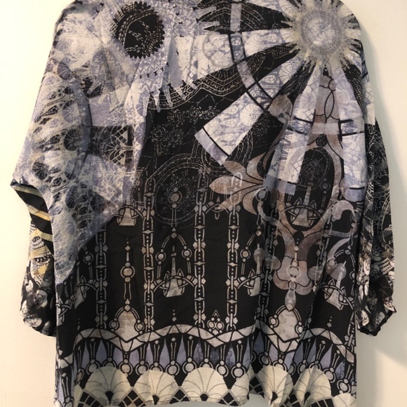 Citron artsy viscose silk asymmetrical popover blouse - Picture 2 of 3